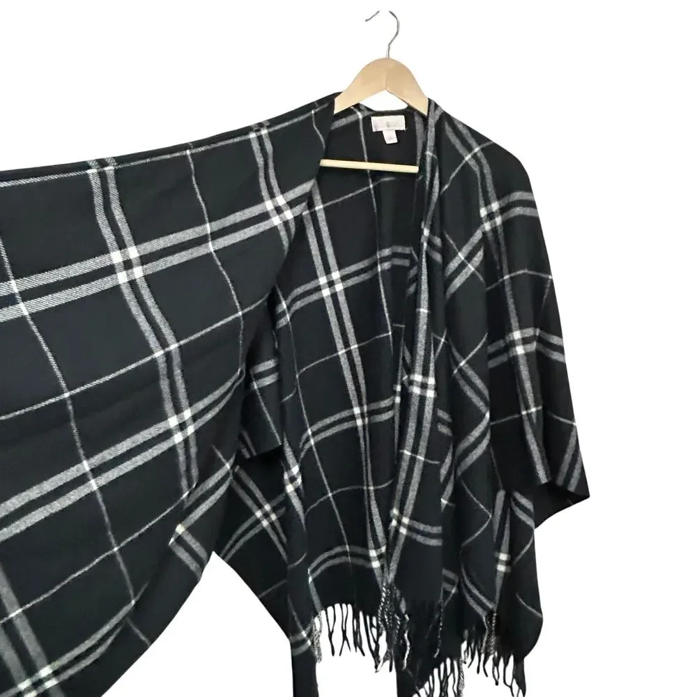 Vintage Plaid Fringe Shawl Wrap Blanket Scarf One Size Cozy Oversize Fall Autumn